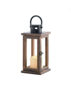 LODGE WOODEN LANTERN WITH LED CANDLE
